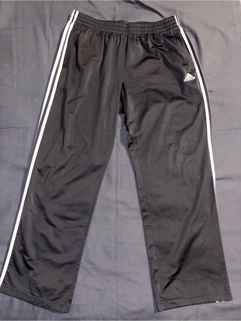 Adidas Boys' Black Three-Stripe Wide Pants Straight Track Pants Large